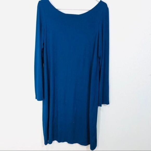 Eileen Fisher Blue Long-Sleeve V-Neck Casual Timeless Dress L - Picture 1 of 4